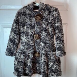 American Widgeon Brown Plush Triple Rosette Hooded Dress Coat Girls Size 4